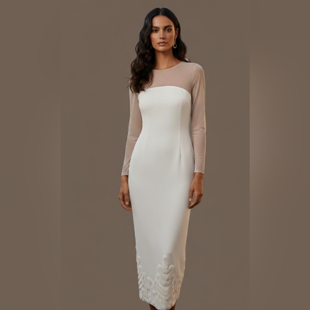 Antonio Melani x Elizabeth Damrich Babe Mesh Long Sleeve Crepe Soutache Full Len